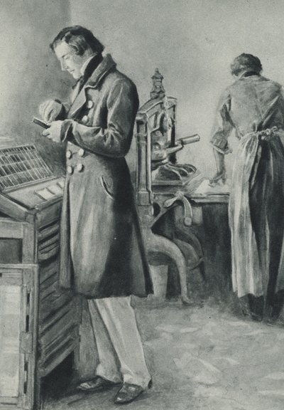 William Lloyd Garrison prepara el tipo para su periódico de English School