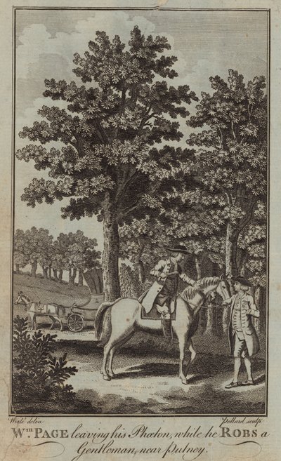 William Page dejando su carruaje mientras roba a un caballero cerca de Putney de English School