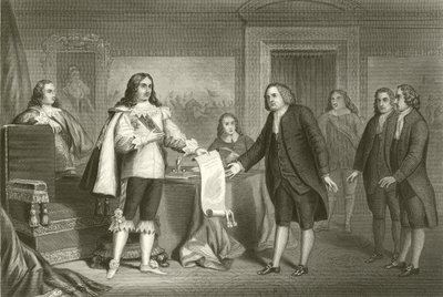 William Penn recibiendo la Carta de Pensilvania de Carlos II de English School