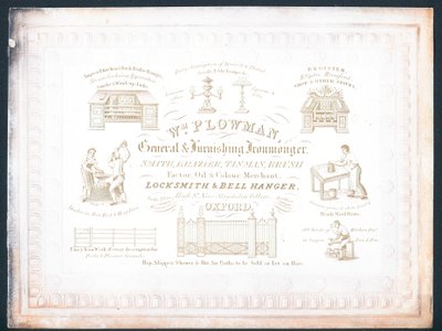 William Plowman, ferretero general y de mobiliario, tarjeta comercial de English School