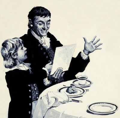 William Turner muestra a su encantado padre un dibujo de un león de English School