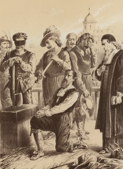 William Vizconde Stafford, "Se arrodilló ante el bloque" (litografía) de English School