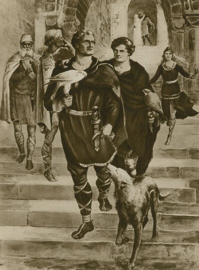 Guillermo el Conquistador va de cetrería (grabado) de English School