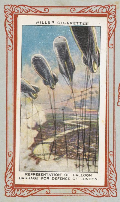 Tarjetas de cigarrillos Wills, que muestran elementos de defensa aérea. de English School