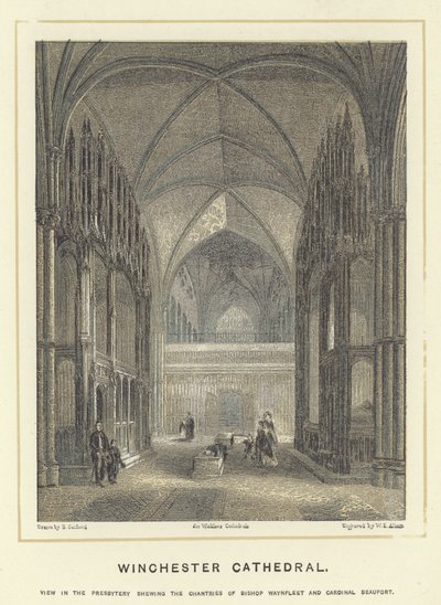 Catedral de Winchester, vista en el presbiterio mostrando las capillas de Bishop Waynfleet y Cardinal Beaufort de English School