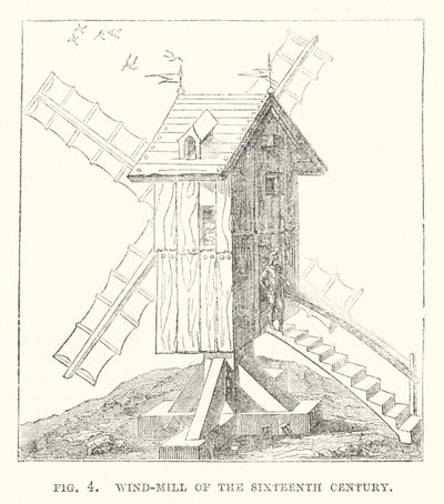 Molino de viento del siglo XVI (grabado) de English School
