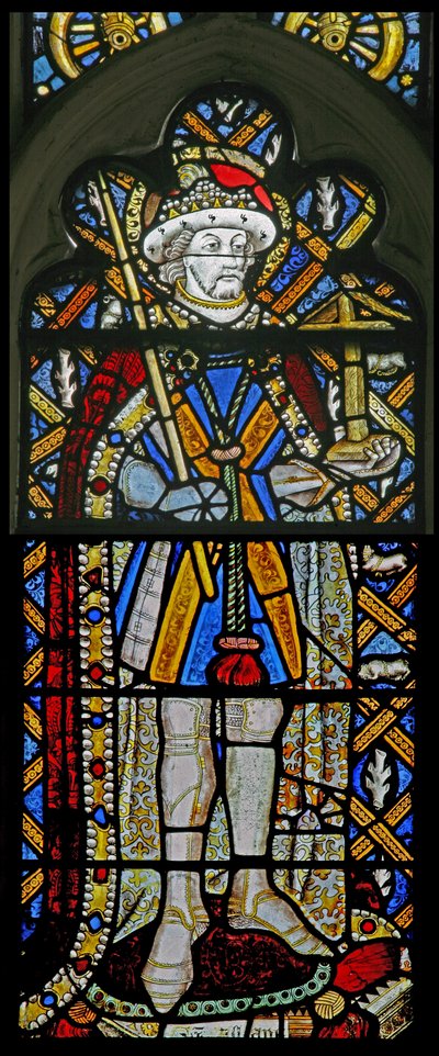 Ventana Ew que representa a San Albano - con joyas de vidrio incrustado de English School