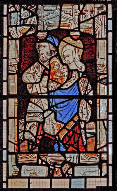 Ventana Ew que representa a Santa María Salomé, Zebedeo con el infante San Juan de English School