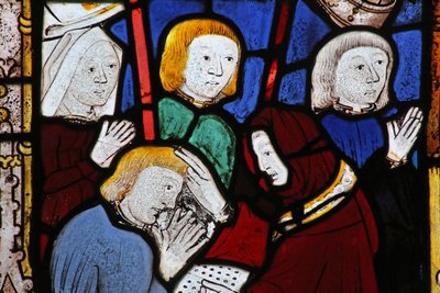 Ventana que representa los Siete Sacramentos: Penitencia de English School
