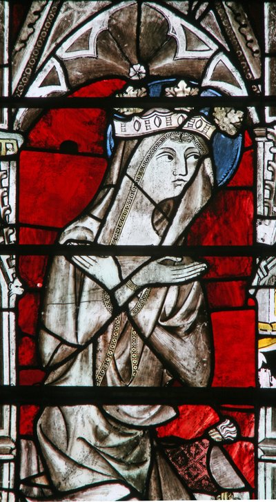 Ventana representando a la Virgen María de una escena de Coronación de la Virgen de English School