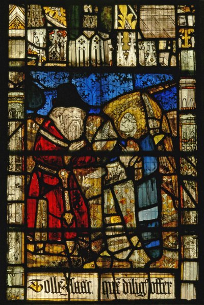 Ventana S3 que representa a Dios diciéndole a Abraham - a través de un ángel - que sacrifique a Isaac de English School