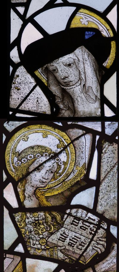 Ventana que representa a Santa Ana enseñando a leer a la Virgen de English School