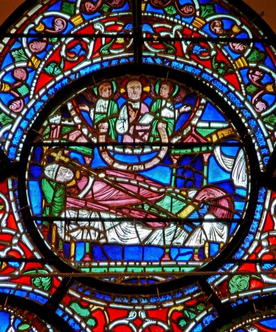 Ventana que representa a San Dunstan soñando que pasará el día en el cielo de English School