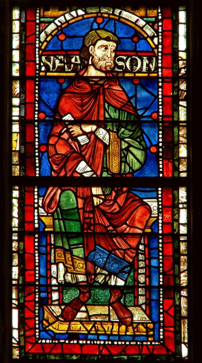 Ventana que representa una figura genealógica: Naasón de English School