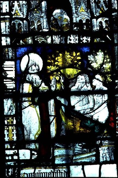 Ventana que representa la Creación de Adán y Eva, mediados del siglo XV (vidrio teñido) de English School