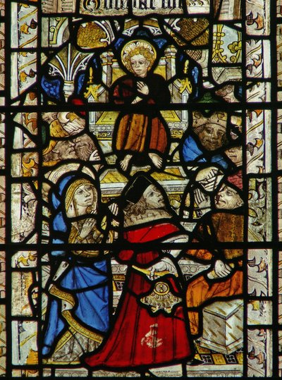 Ventana que representa a los doctores en el Templo de English School