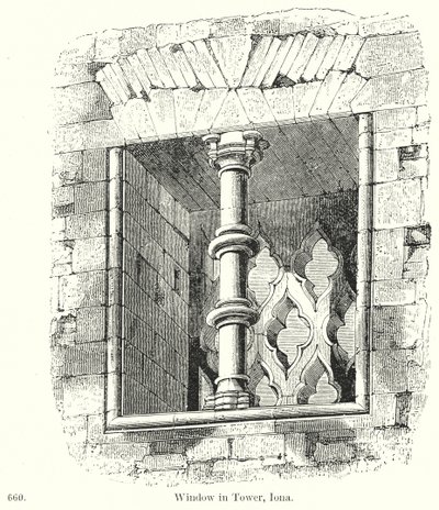 Ventana en la torre, Iona (grabado) de English School