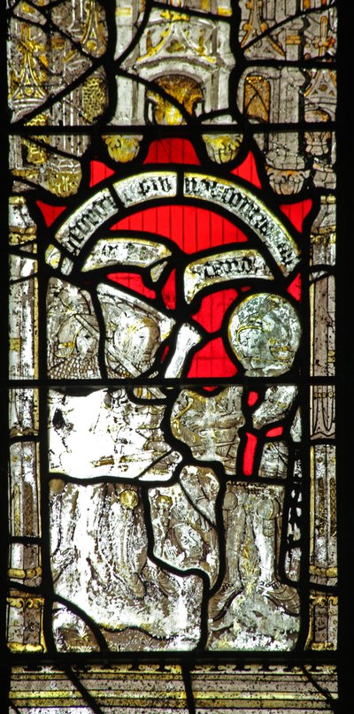 Ventana n6 que representa a San Jorge luchando contra los galos de English School