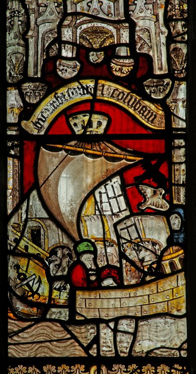 Ventana s2 que representa la historia del Arca de Noé: liberación de la paloma de English School