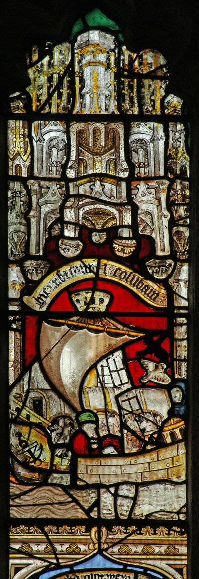 Ventana s2 que representa la historia del Arca de Noé: liberación de la paloma de English School