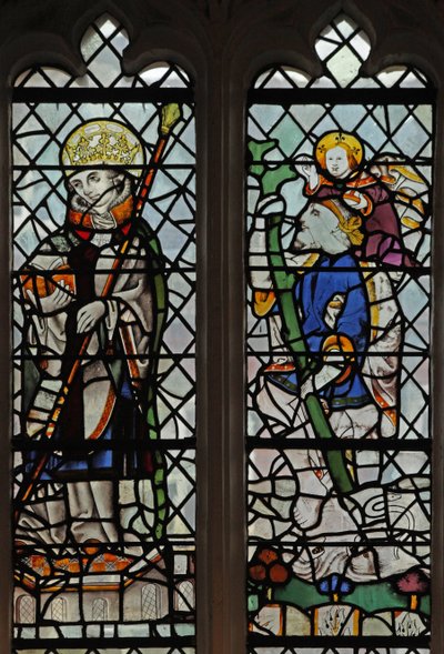 Ventana s4 que representa a un santo rey y San Cristóbal de English School