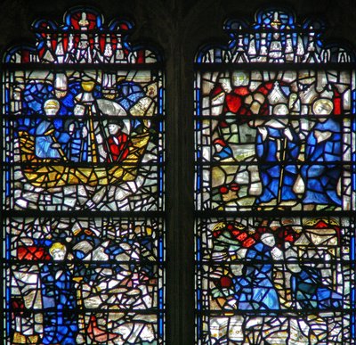 Ventana w15 que representa una escena de la vida de San Cuthbert de English School