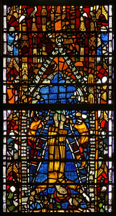 Ventana w38 que representa la crucifixión de San Pedro de English School