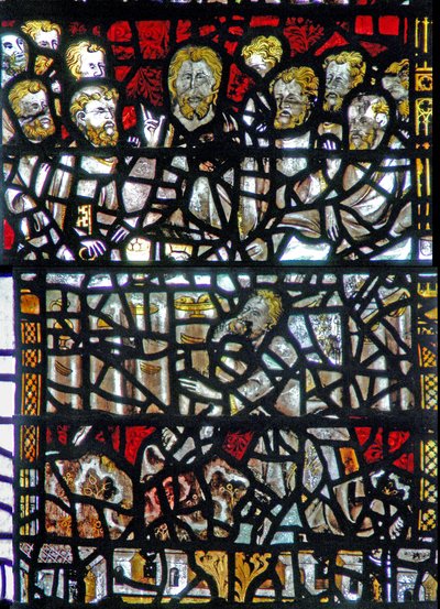 Ventana w3 que representa la Última Cena - inusualmente Judas está en primer plano de English School