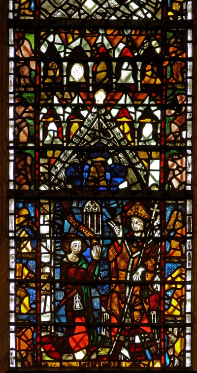 Ventana w41 que representa a un donante - Richard Tunnoc dando una ventana a San William de English School