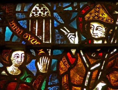 Ventana w41 que representa a un donante - Richard Tunnoc dando una ventana a San William de English School