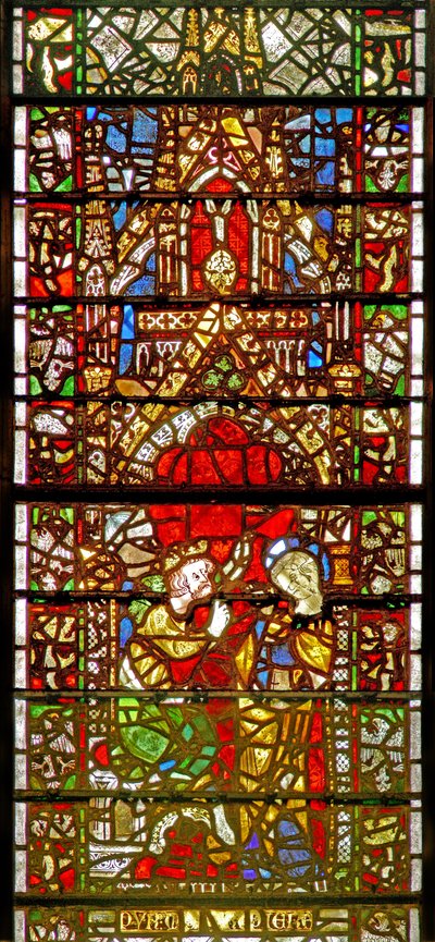 Ventana w42 que representa una escena de la vida de Santa Catalina: ella suplica al Emperador de English School