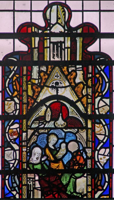 Ventana w43 que representa el nacimiento de San Juan Bautista de English School