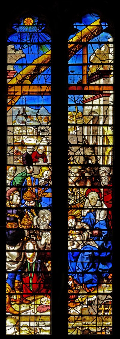 Ventana w4 que representa la Adoración de los Magos de English School