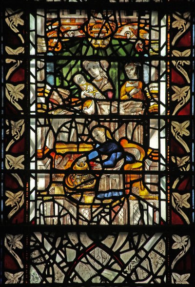 Ventana w58 que representa el nacimiento de Santo Tomás Becket de English School