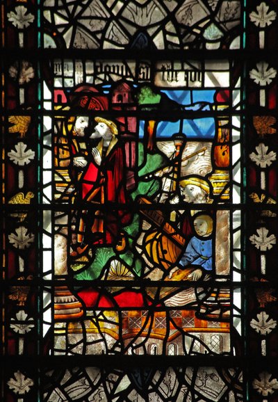 Ventana w58 que representa una escena de la historia de Santo Tomás Becket - una escena de desembarque de English School
