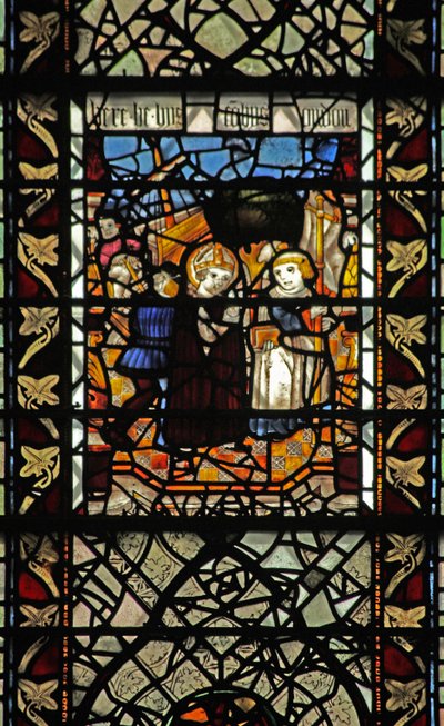 Ventana w58 que representa una escena de la historia de Santo Tomás Becket - una escena de embarque de English School