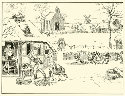 Escena de invierno en un pueblo. Siglo XIV de English School