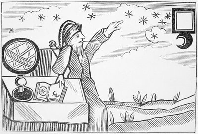 Mago Consultando la Luna y las Estrellas, ilustración de una colección de folletos sobre esoterismo de English School