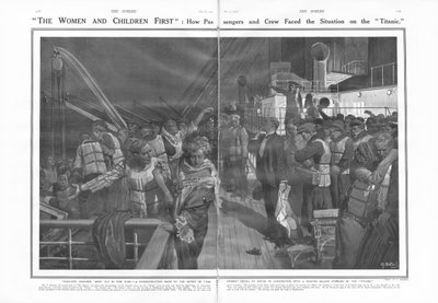 Mujeres y niños primero: cómo los pasajeros y la tripulación enfrentaron la situación en el Titanic, de The Sphere, 11 de mayo de 1912 de English School