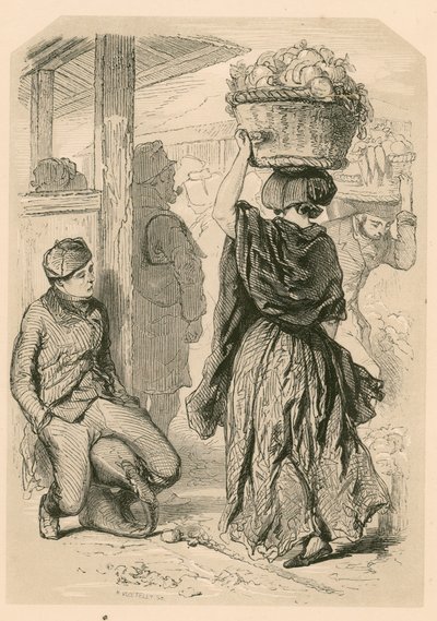 Mujer llevando una cesta en el mercado de Covent Garden, Londres de English School