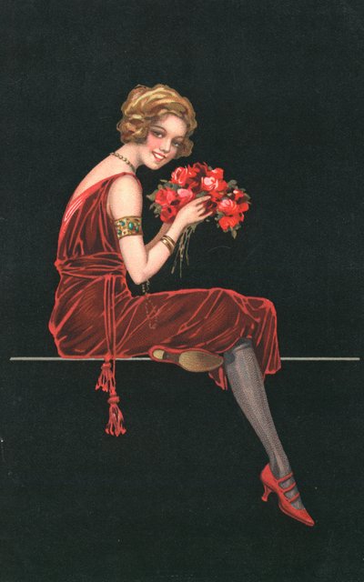 Mujer con vestido rojo de English School