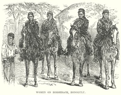 Mujer a caballo, Honolulu (grabado) de English School