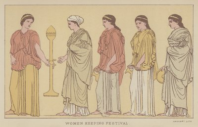 Mujeres manteniendo el Festival (litografia en color) de English School