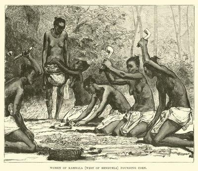 Mujeres de Kambala (oeste de Benguela) moliendo maíz de English School