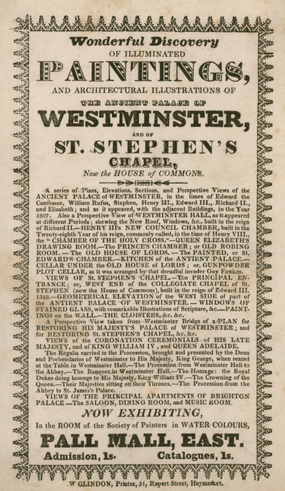 Maravilloso descubrimiento de pinturas iluminadas e ilustraciones arquitectónicas del antiguo Palacio de Westminster y de la Capilla de San Esteban, ahora la Cámara de los Comunes de English School