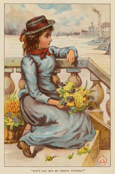 "¿No comprarás mis lindas flores?" (litografia de color) de English School