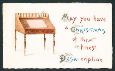 Escritorio de madera, tarjeta de Navidad de English School