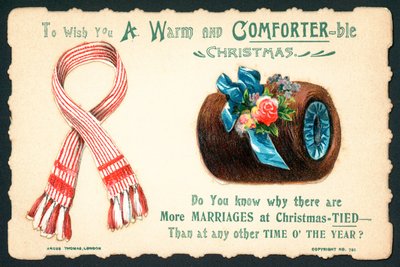 Bufanda de lana y manguito de piel, tarjeta de Navidad de English School