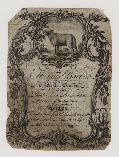 Draperos de lana, Thomas Barton, tarjeta comercial de English School