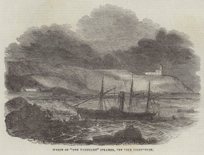 Naufragio del vapor "The Vanguard", frente al faro de Cork (grabado) de English School